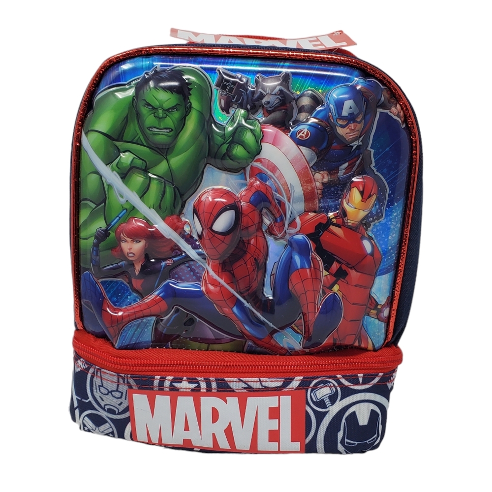 Marvel Avengers 6D Laser Graphic- Dual Compartment Kids Travel Lunch Bag NEW